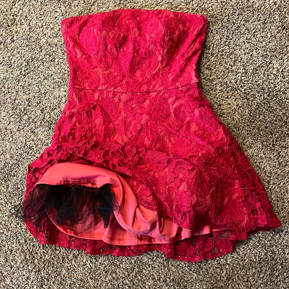 Red tube top lace dress